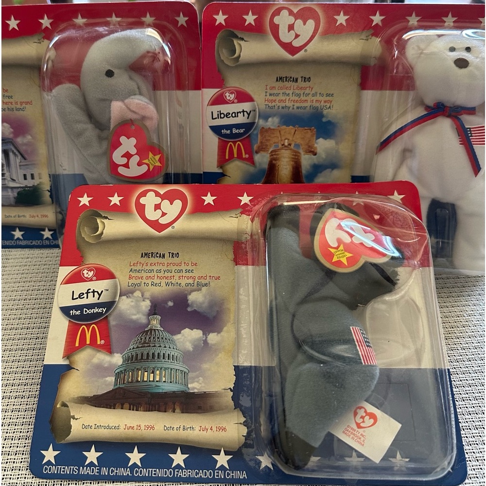 Ty Beanie Babies- McDonald’s set of Righty, Lefty, and Libearty.